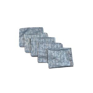 Vintage Set 8 Luxury Springs Curtains Panels Drapes Blue Bamboo Print Faux Silk